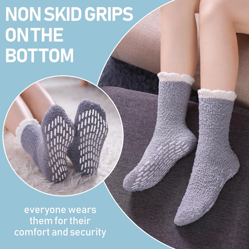 Yebing Store Non Slip Hospital Socks for Women with Grips Fuzzy Cozy Anti Skid Slipper Socks Winter Warm Soft Fluffy Sleep Socks - Image 2